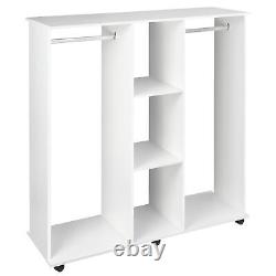 HOMCOM Mobile Double Open Wardrobe with Clothes Hanging Rail Colthing White
